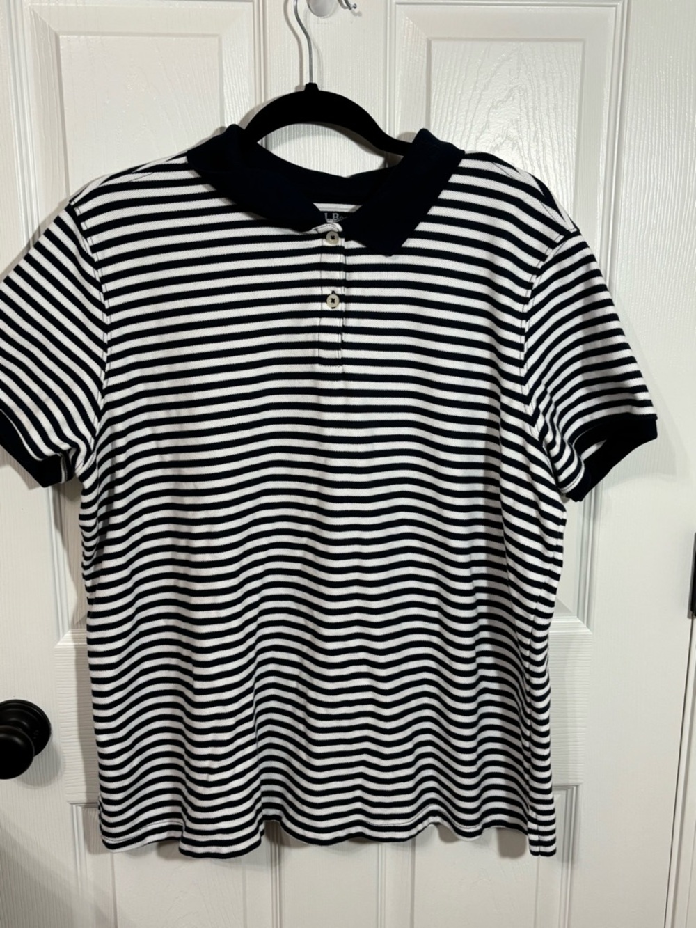 L.L.Bean Striped Polo Shirt Women’s Navy White Cotton Relaxed Fit Classic